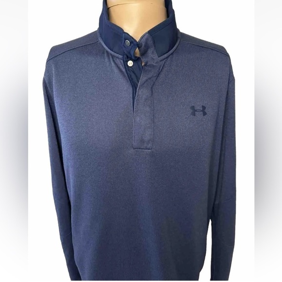 Under Armour Golf Men's Storm ColdGear Pullover Navy Blue Sweater Large 1/4 Snap - Picture 2 of 13